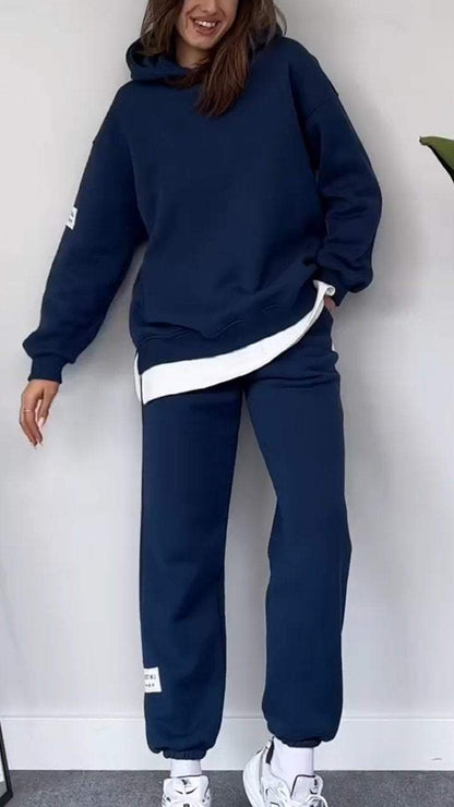 Solid Color Hoodie Set for Women suit