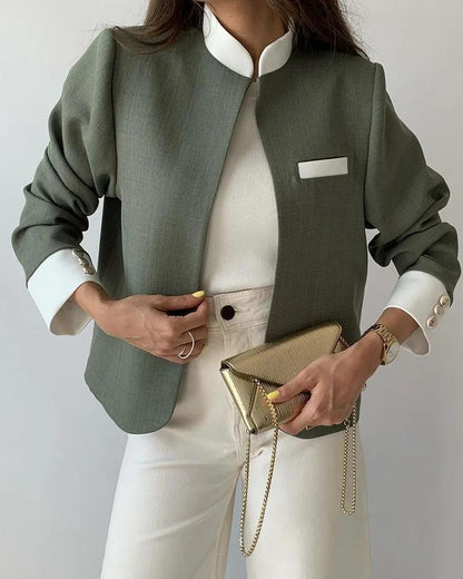 Women's Casual Color Block Short Jacket Set