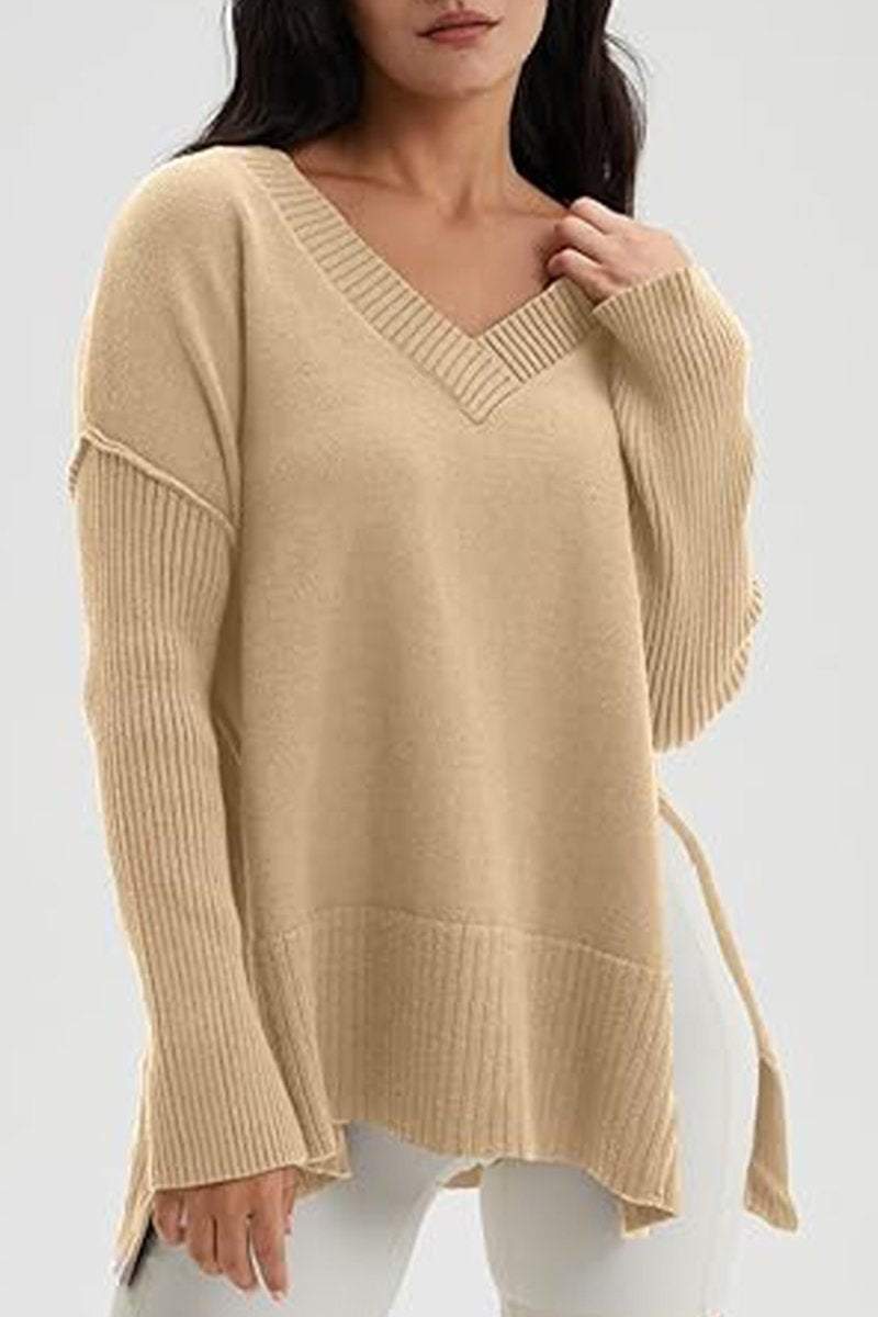 Women's V-neck Slit Knit Blouse Blouse Tops