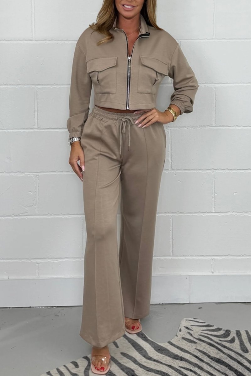 Women's Zip Pocket Detail Top & Trouser Co-Ord Suits Two-piece set