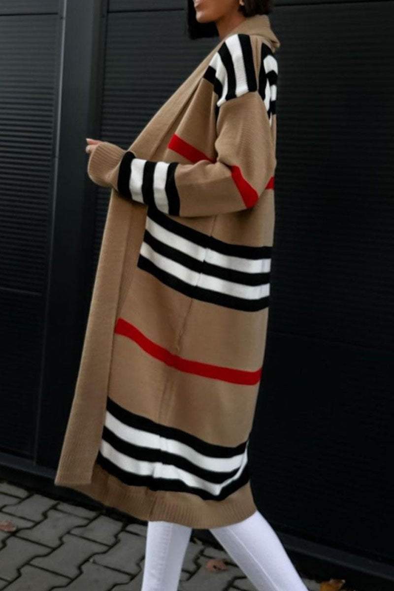 Casual Striped Long Sleeve Sweater Coat Coat Sweater Tops