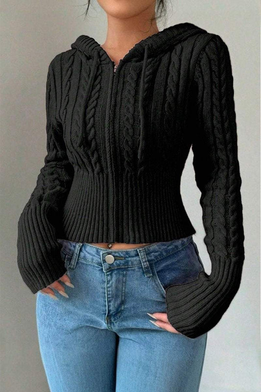 Women's Casual Solid Color Hooded Short Sweater