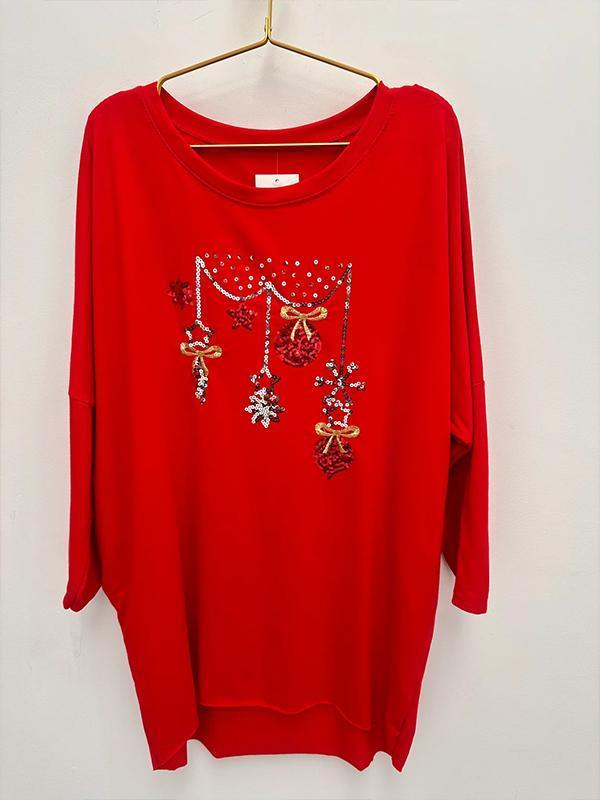 Women's Round Neck Sequined Christmas Casual Top Tops