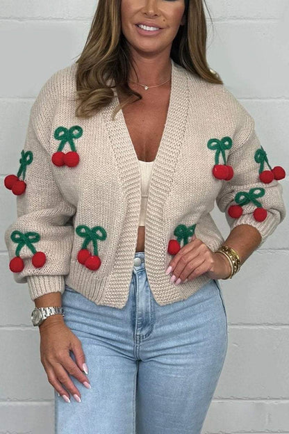 Women's Cherry Cropped Knit Cardigan Cardigan Top