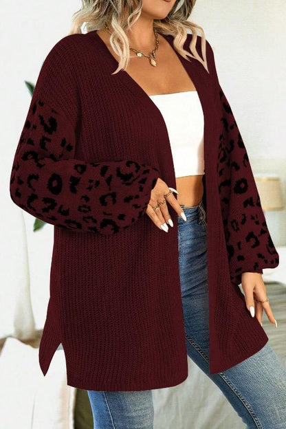 Women's casual sleeve leopard print patchwork knitted cardigan