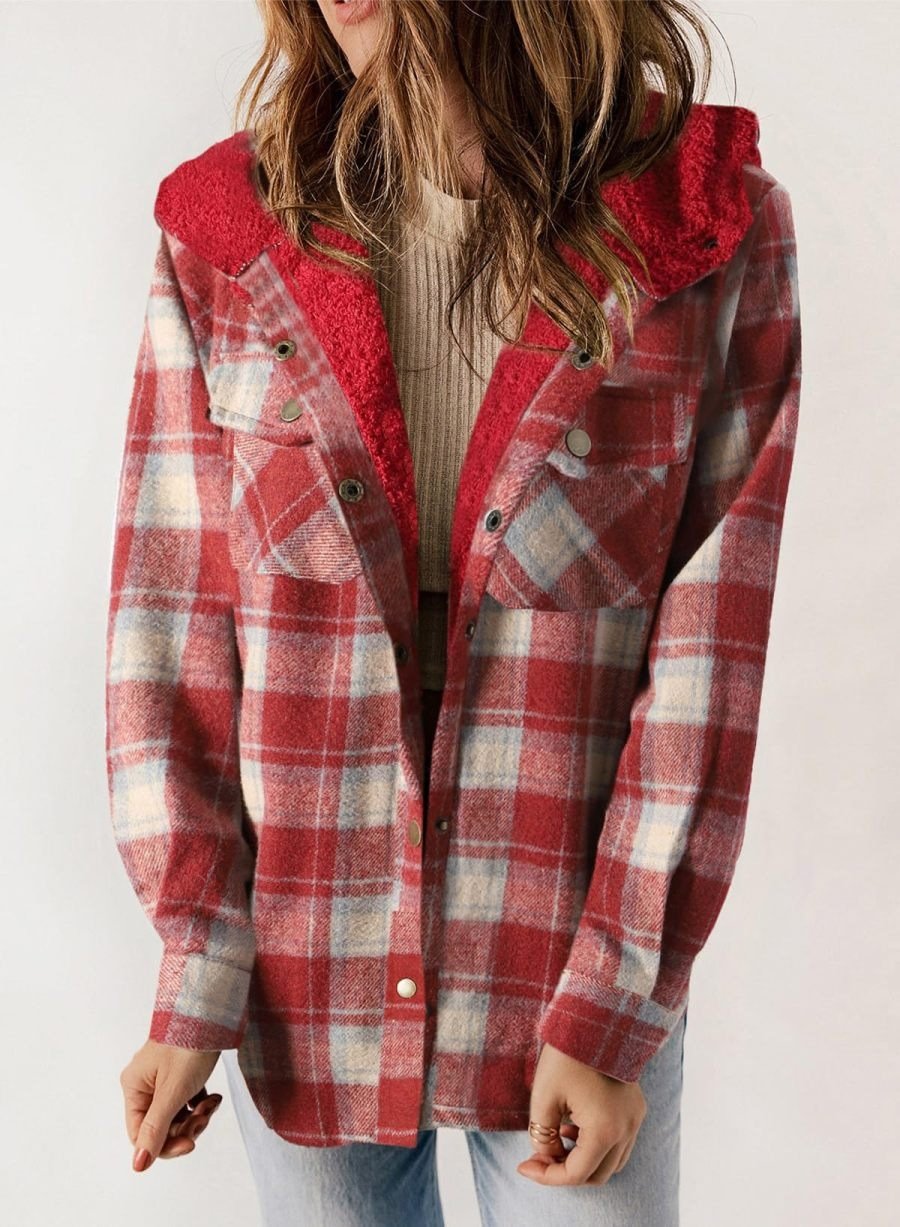 Thickened Flannel Plaid Jacket Coat With Hood