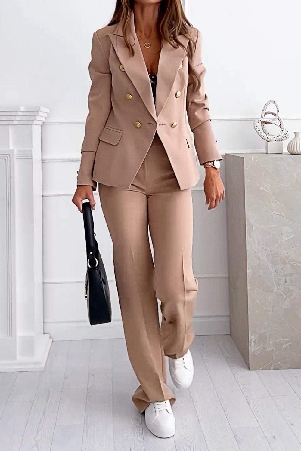 Women's Solid Color Button Fashion Casual Suit Set