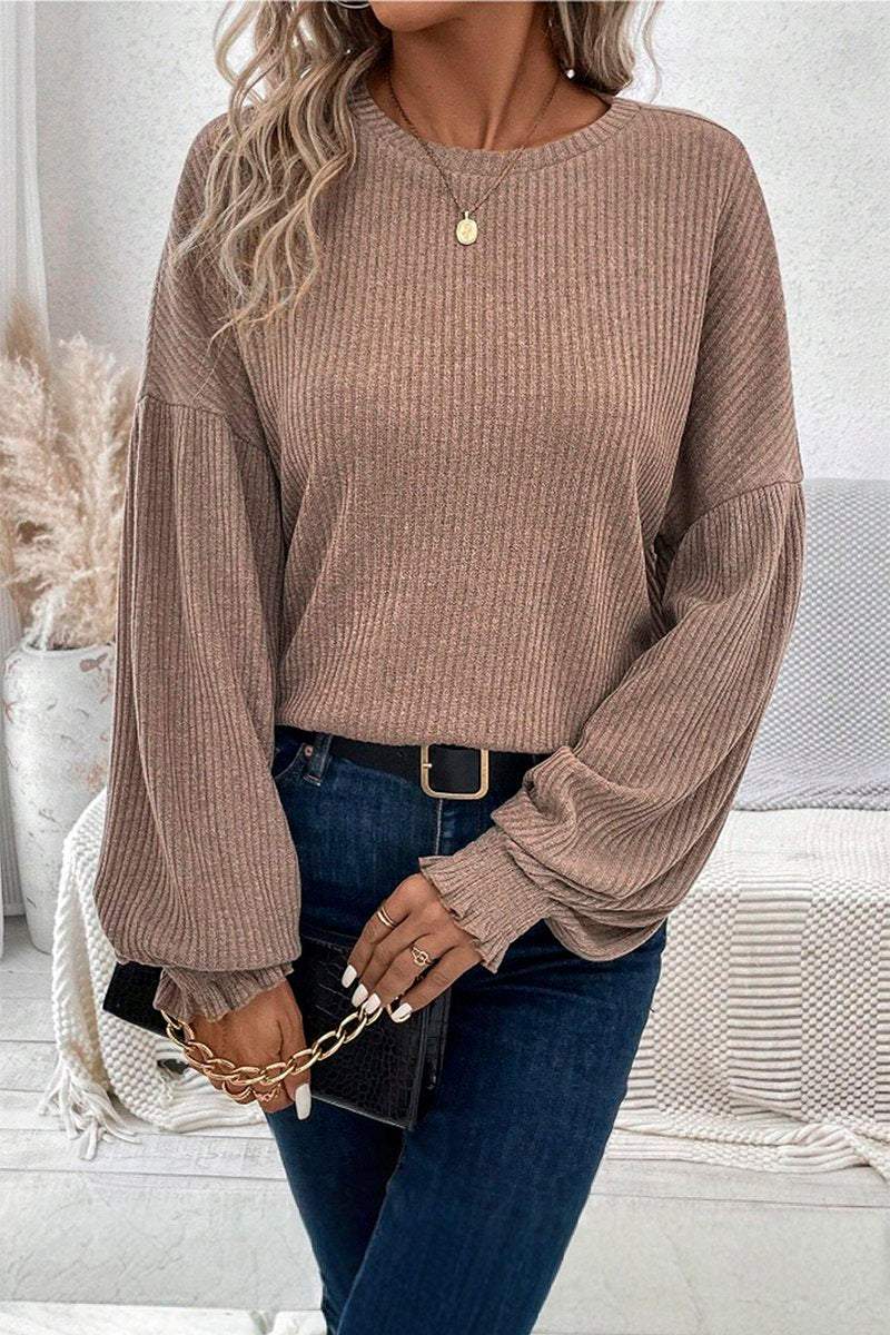 Women's Casual Solid Color Pit Strip Lantern Sleeve Top