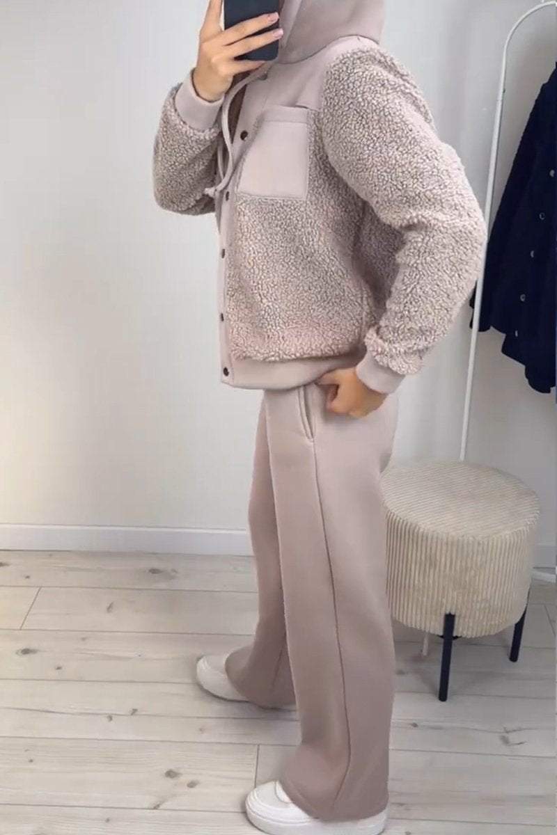 Solid Color Lamb Wool Coat for Women Pant sets sets Two piece sets