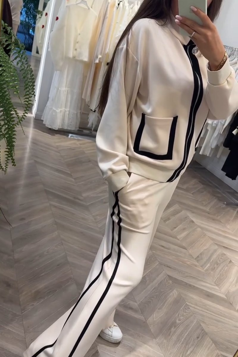 Women's casual knitted contrast suit Pant sets Sets Two piece sets