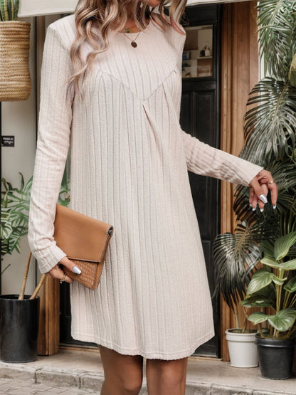 Women's Pitted Long Sleeve Knitted Dress Dress