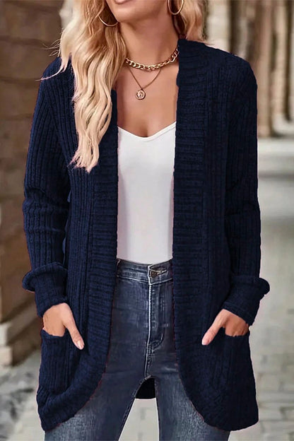 Women's Casual Pit Striped Woolen Cardigan Jacket