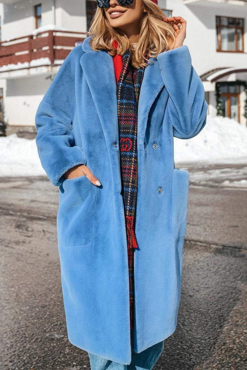 Women's Casual Lapel Fur Long Coat Coats Cotton Top