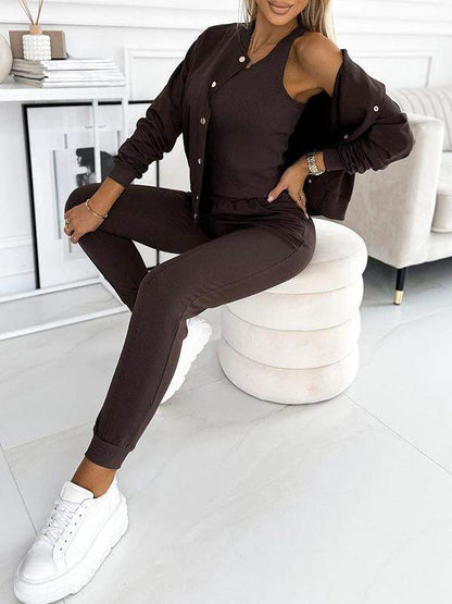 Women's Round Neck Long Sleeve Casual Sports 3-piece Suit Suit