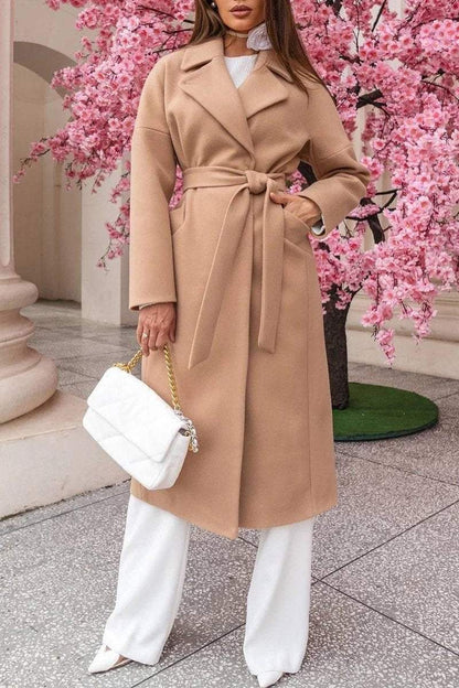 Women's Casual Lapel Long Trench Coat Coats Cotton Top