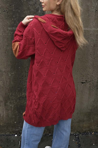 Women's mid-length hooded knitted sweater cardigan Cardigan