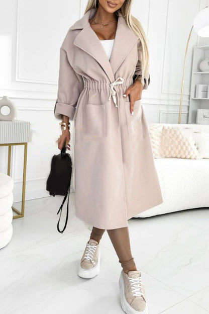 Women's Solid Color Large Lapel Waist Long Coat Coats skirts Top