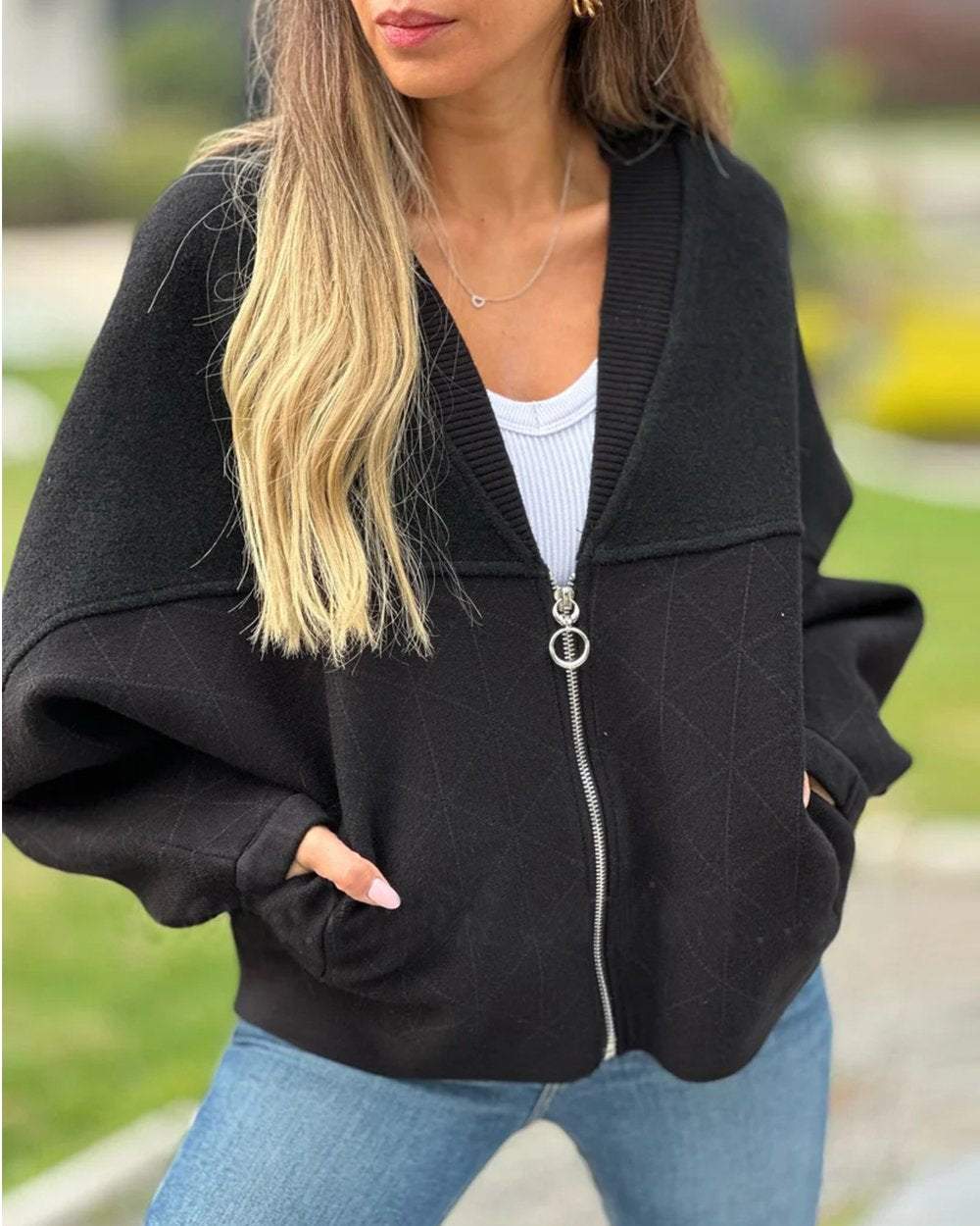 Women's Fashion Zipper Casual Jacket Sweater