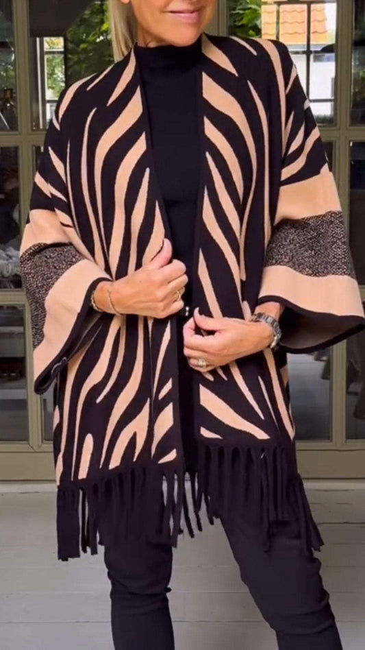 Women's Autumn and Winter Zebra Print Cape Style Cardigan Jacket Jacket