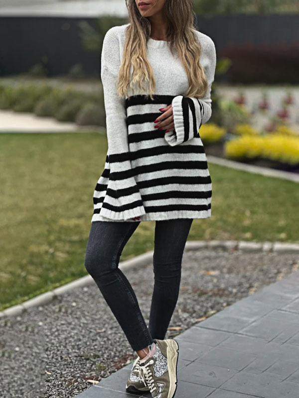 Women's Contrast Color Striped Sweater Top Top