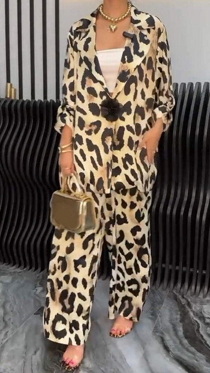 Women's Luxury Leopard Print Lapel Suit suit