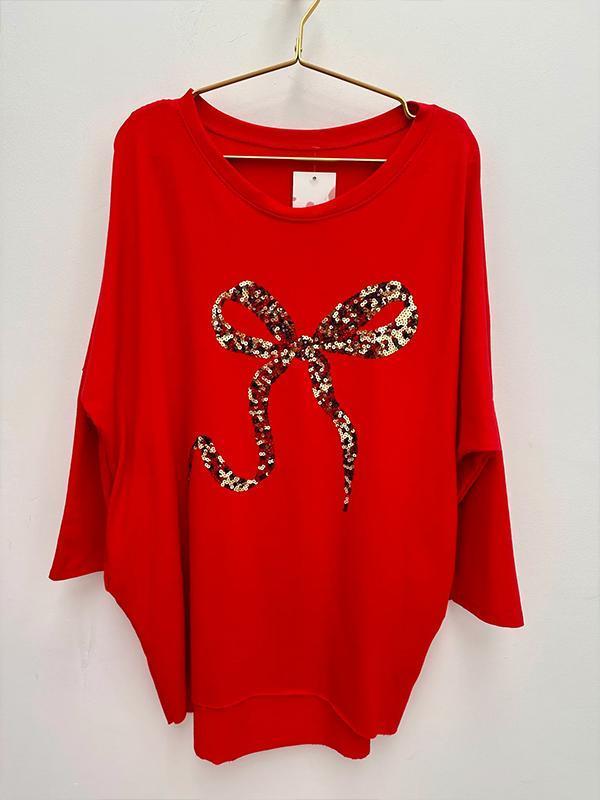 Women's Round Neck Sequined Christmas Casual Top Tops