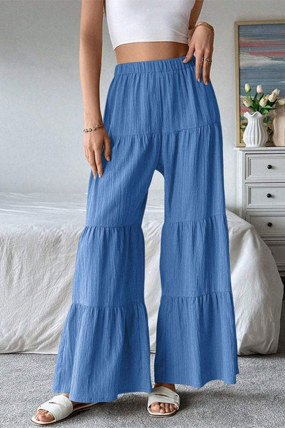 Women's Casual Solid Color Ruffled Wide Leg Pants bottoms pants