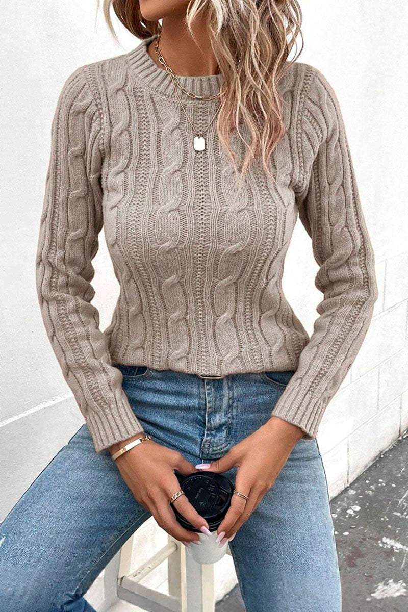 Women's Round Neck Solid Color Knitted Sweater sweaters Top