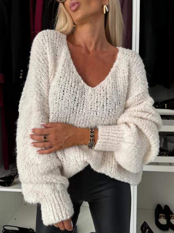 Women's autumn/winter V-neck hollow knit wool Sweaters Tops