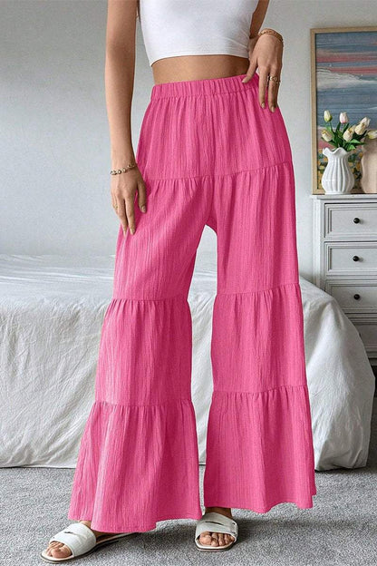 Women's Casual Solid Color Ruffled Wide Leg Pants bottoms pants