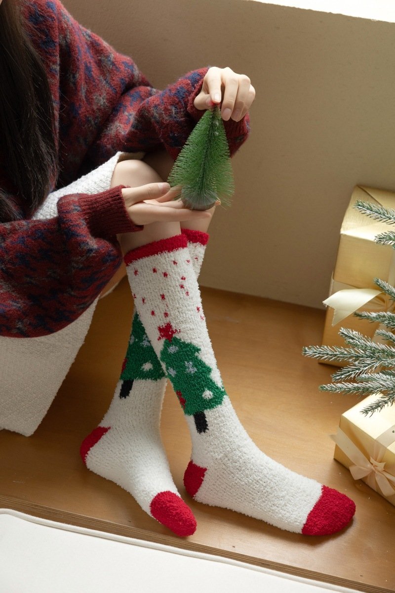 Women's Christmas Non-shedding thickened coral fleece stockings Socks