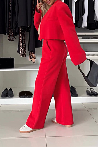 Women's Casual Crop Top and Pants Suit Set