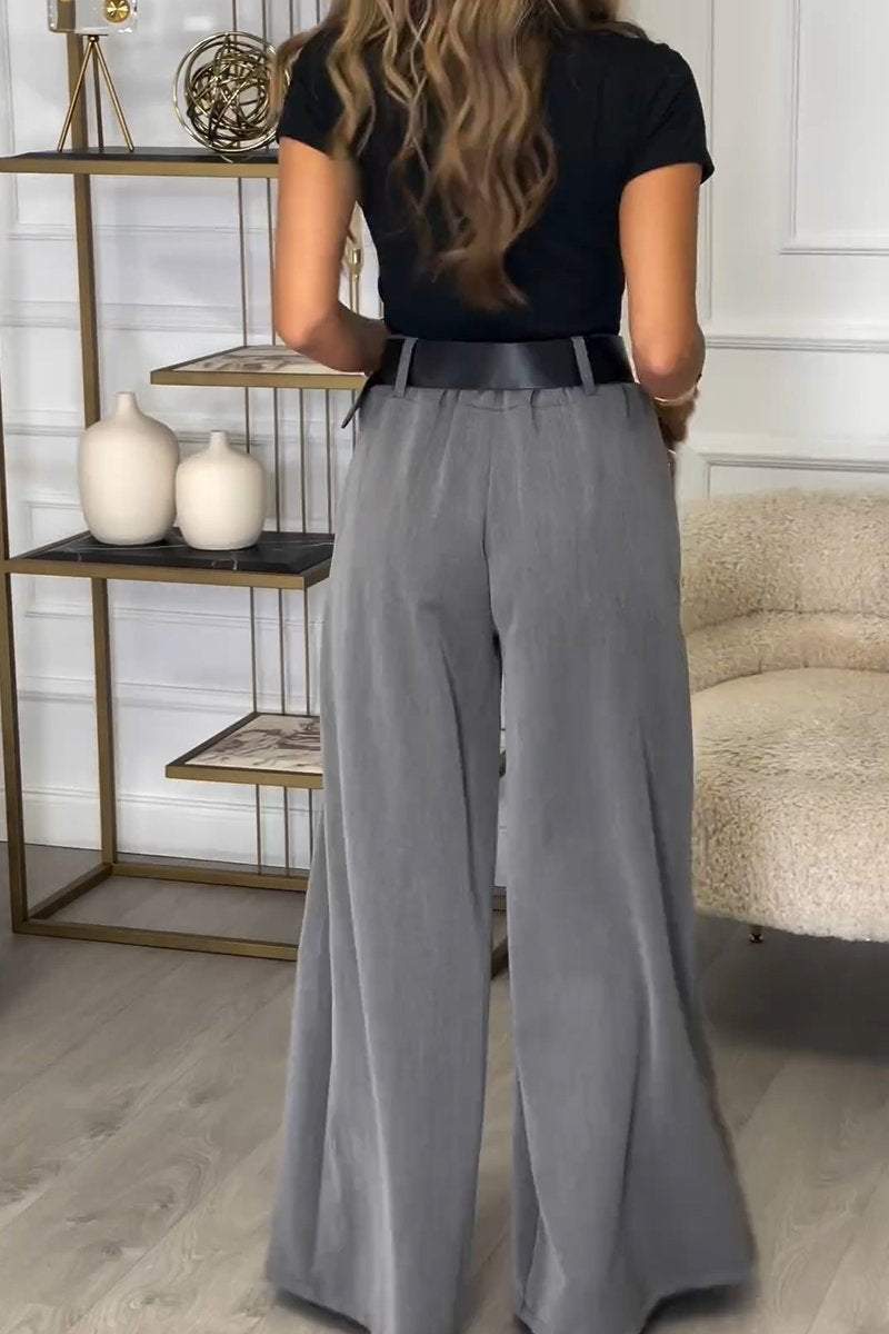 Women's Solid Color Slim Fit Short Sleeve Loose Casual Wide Leg Pantsuit Pant sets Sets Two piece sets