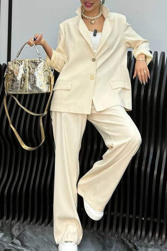 Women's spring and fall solid color casual lapel suit Pant sets Sets Two piece sets