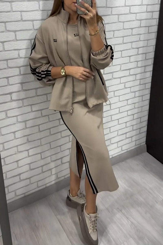 Women's Lapel Long Sleeve Striped Stitching Casual Dress Suit Sets Suit Two piece sets