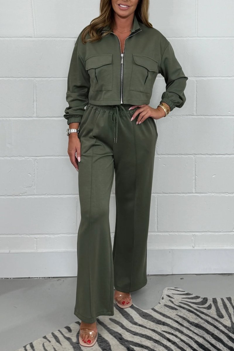 Women's Zip Pocket Detail Top & Trouser Co-Ord Suits Two-piece set