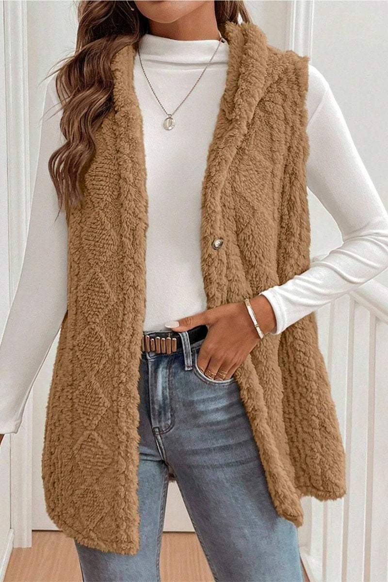 Women's Casual Warm Textured Hooded Vest