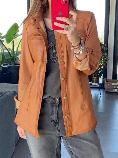 Women's Casual Pocket Leather Jacket Jackets