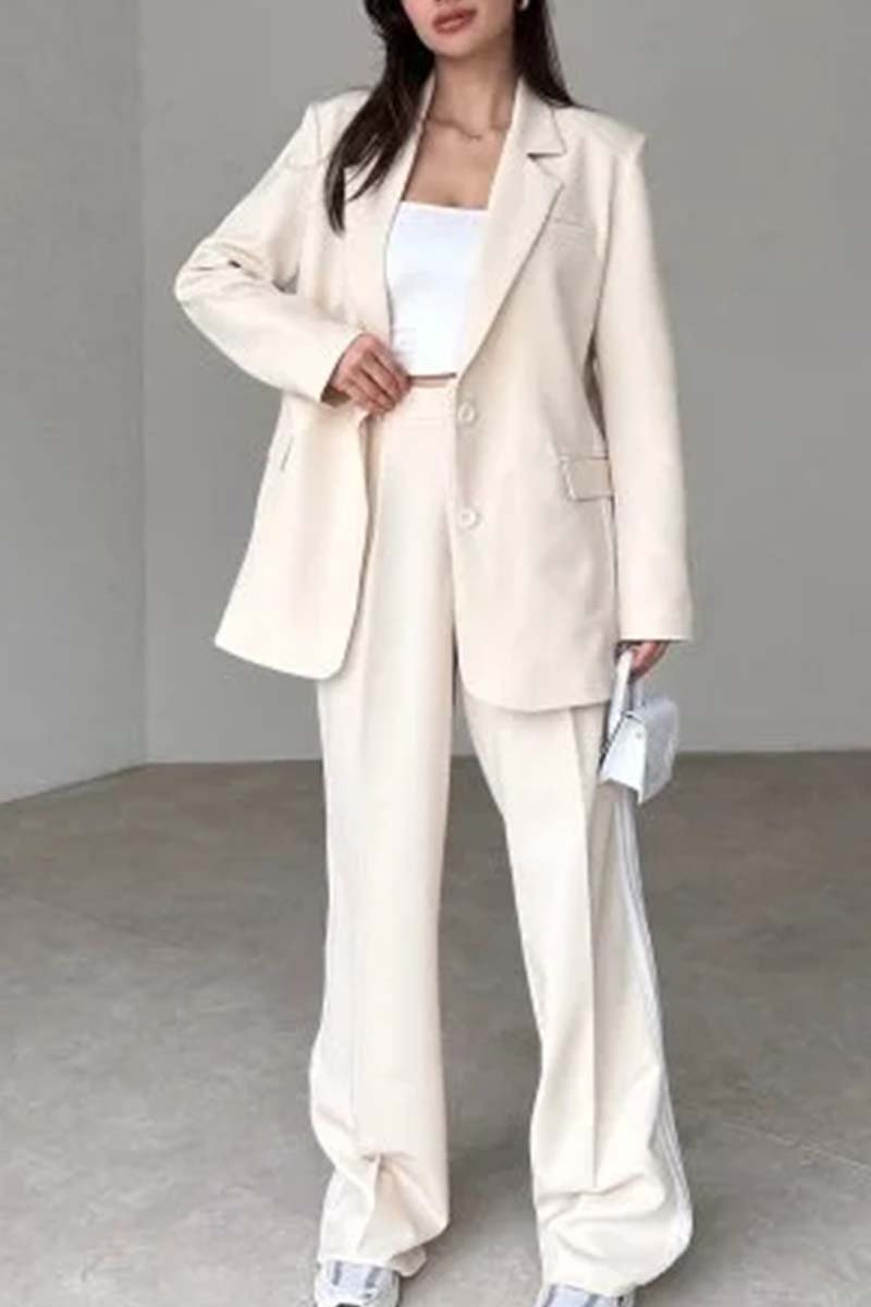 Women's Side Web Blazer and Wide Leg Pants Set suit two-piece set