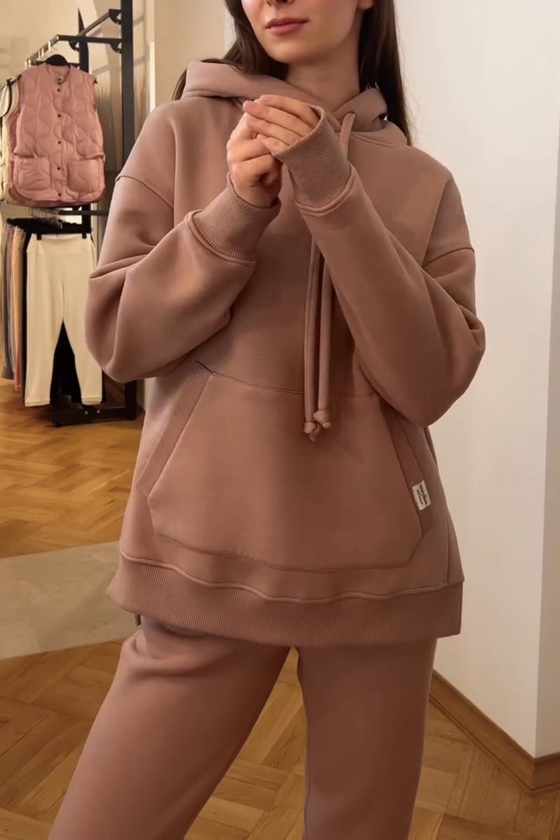 Women's solid color hooded pullover pants set Suits Two-piece set