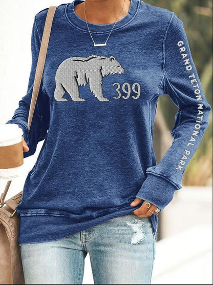 Women's Casual Bear Digital Print Long Sleeve T-Shirt SHIRTS Top