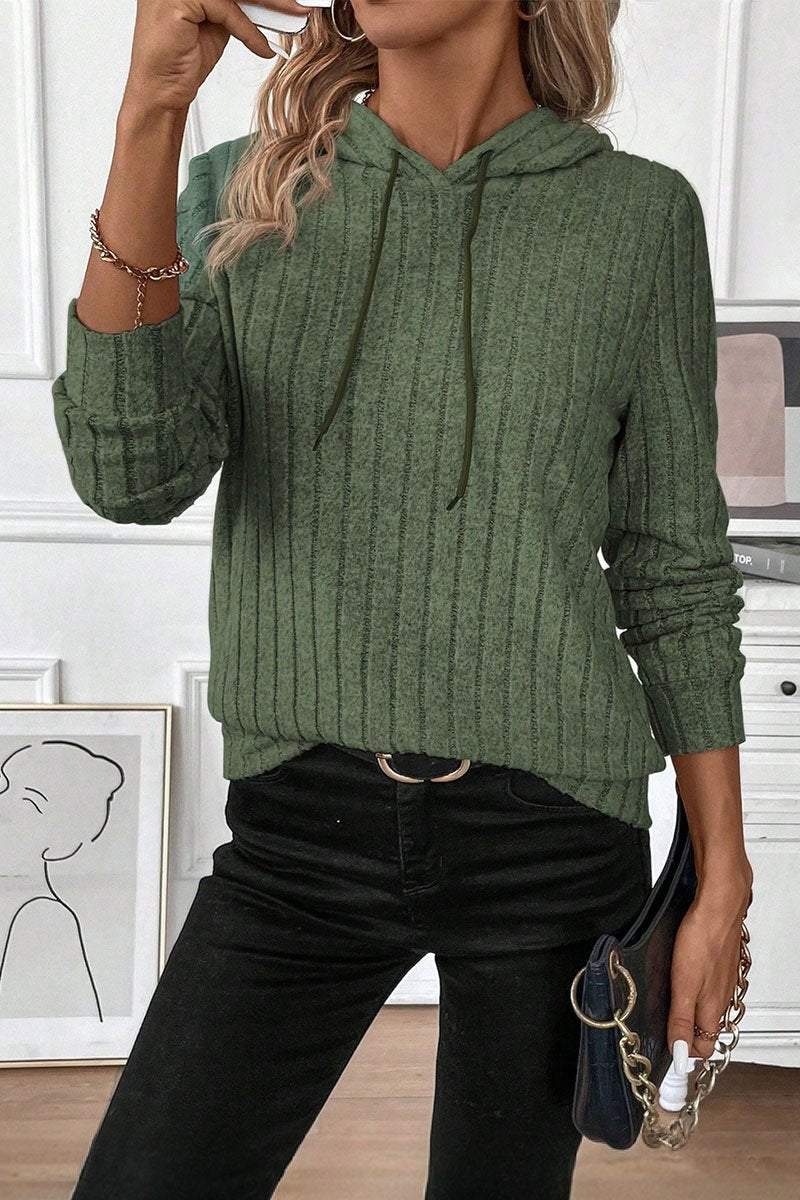 Women's Casual Solid Color Knitted Hooded Top sweater Top