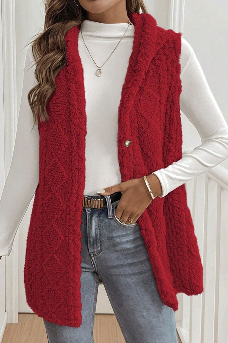 Women's Casual Warm Textured Hooded Vest