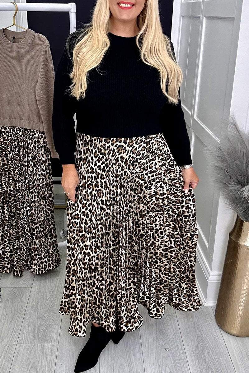 Women's Round Neck Leopard Print Dress Dress Maxi Dress