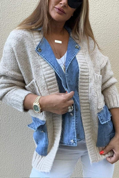 Solid Color Patchwork Long Sleeve Sweater Sweater Tops