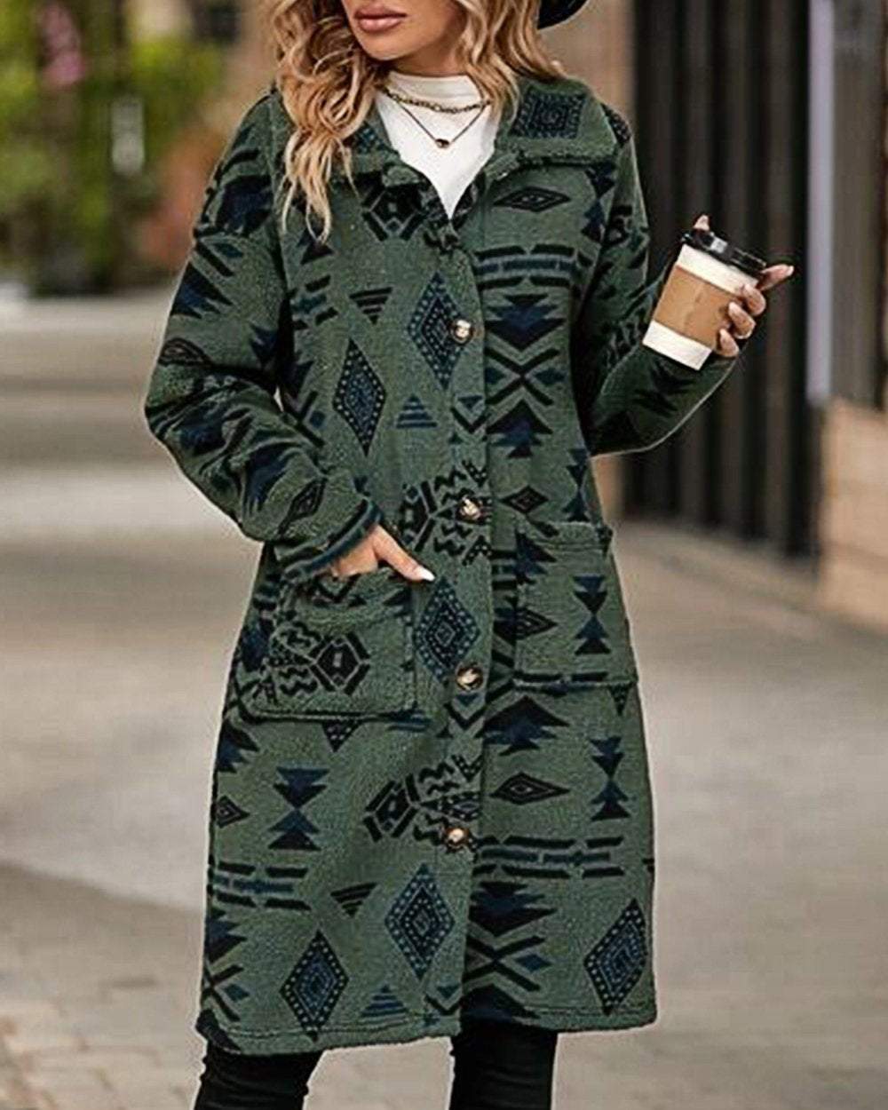 Women's Western Retro Print Long Sleeve Coat Coat