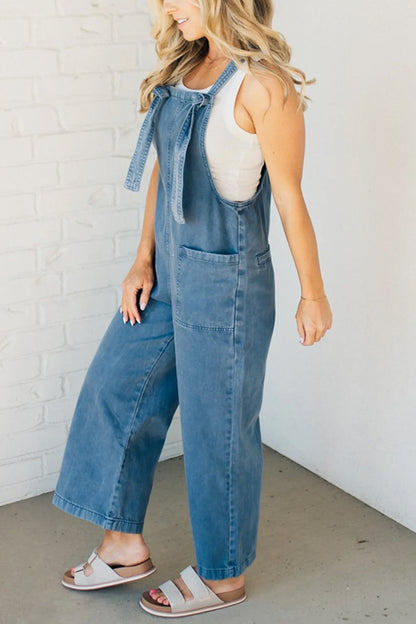 Women's Solid Color Knotted Overalls Jumpsuits sets