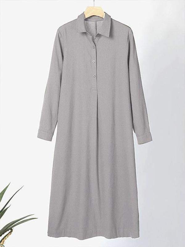 Women's Cotton Lapel Long Sleeve Long Shirt Dress Cotton and linen Dress Shirt Dress