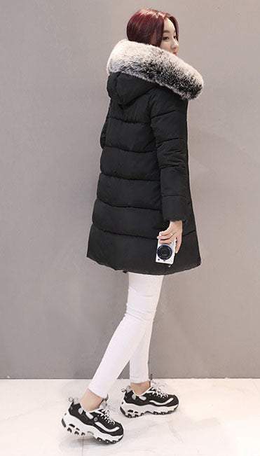 Women's Thickened Mid-length Large Fur Collar Printed Cotton Coat Coats skirts Top