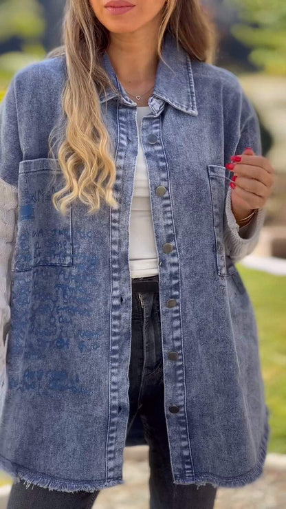 Denim Paneled Knit Hooded Jacket Jacket